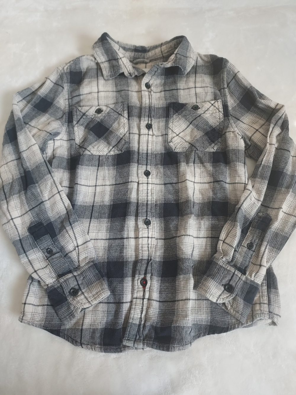 Sonoma Boys Flannel Black & Cream Plaid Button-Down Shirt Outdoor Neutral School